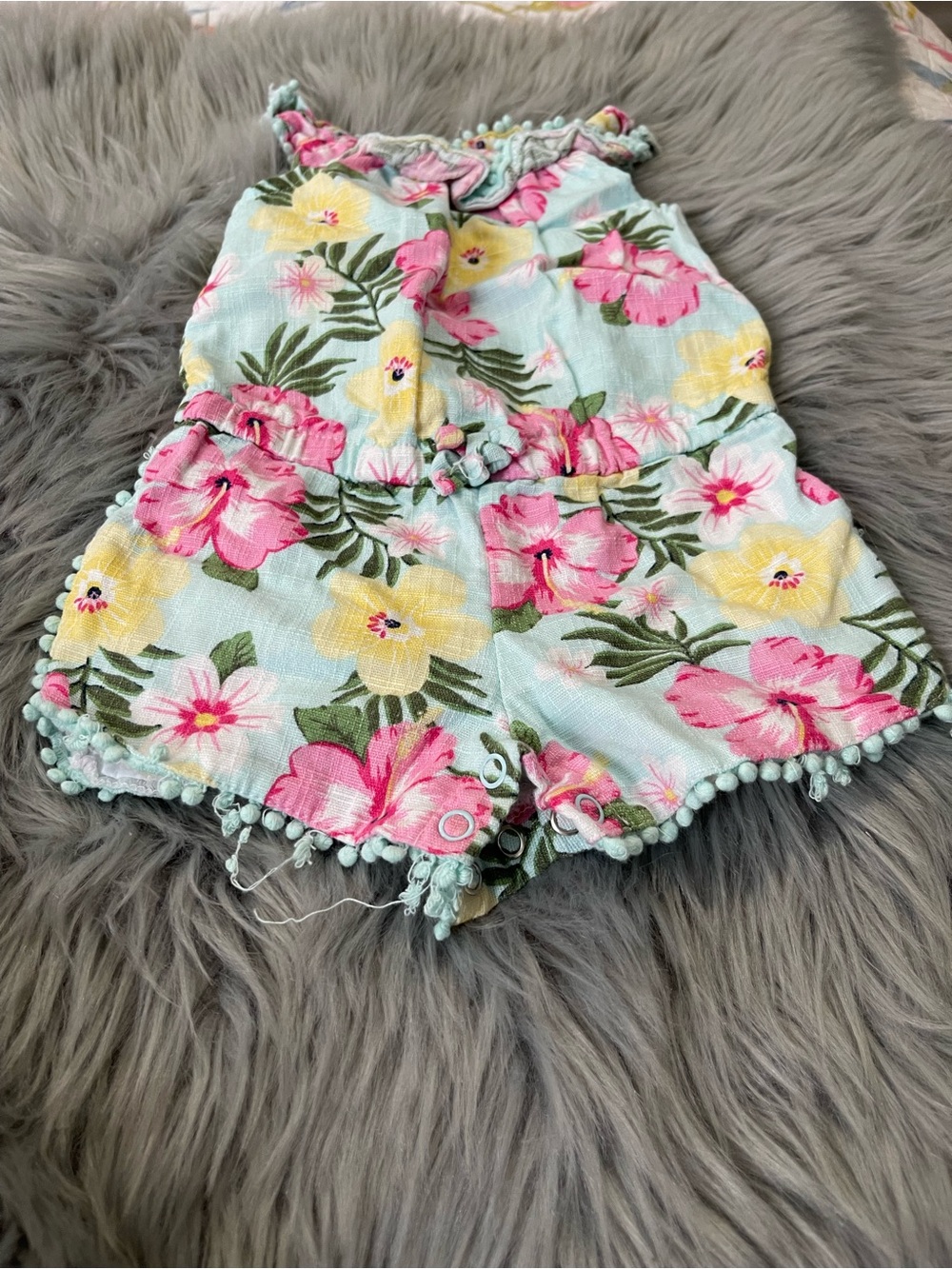 Little Me Baby Girls Tropical Floral Pom Pom Romper | 12 Months | Cotton - Picture 2 of 8
